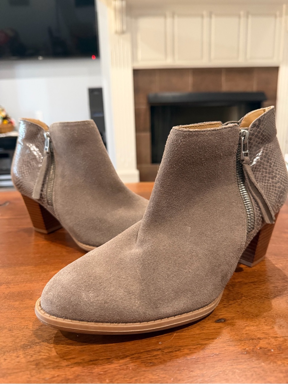 Vionic Suede Taupe Ankle Boots with Side Zip 9.5